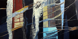 Mountain Lightning, Oils on canvas, 24x48 2020